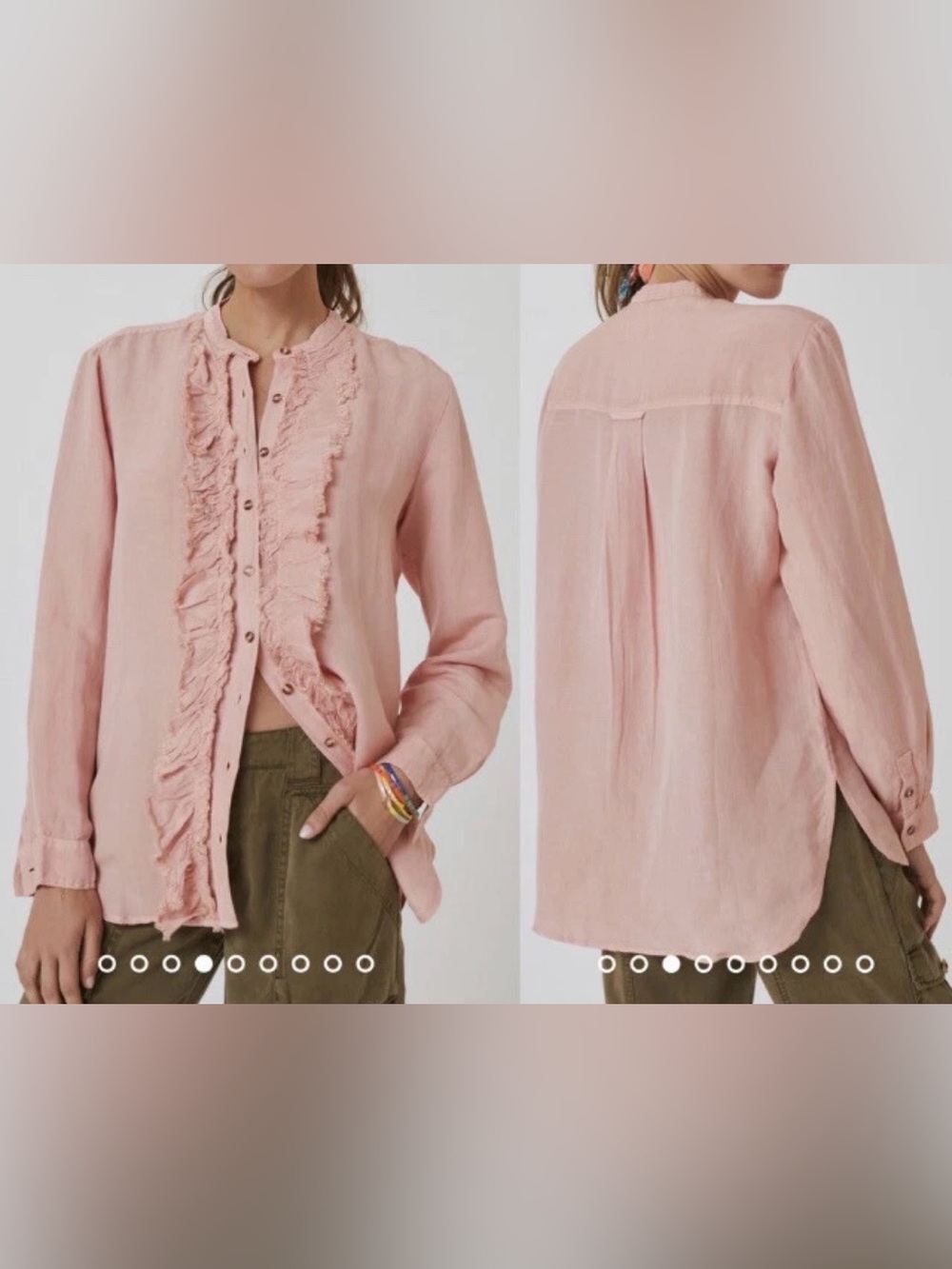 Pilcro Dusty Pink Ruffle-Trim Blouse